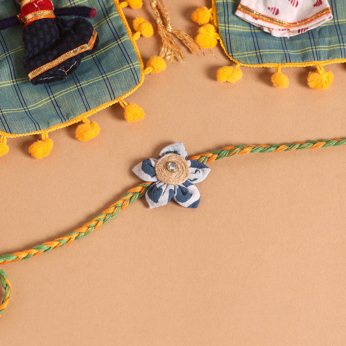  Handmade Fabric Flower Jute Rakhi (Set of 2)