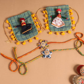  Handmade Fabric Flower Jute Rakhi (Set of 2)