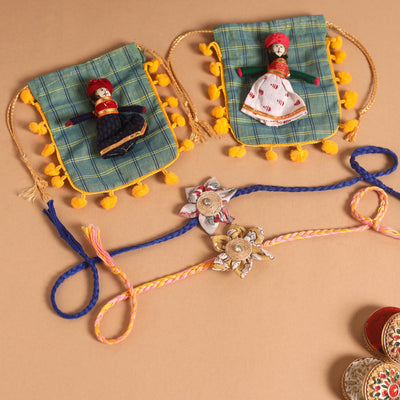  Handmade Fabric Flower Jute Rakhi (Set of 2)