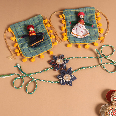  Handmade Fabric Flower Jute Rakhi (Set of 2)