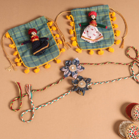  Handmade Fabric Flower Jute Rakhi (Set of 2)