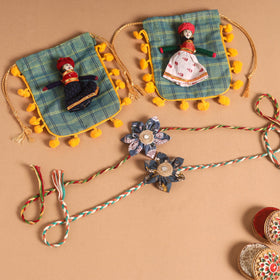  Handmade Fabric Flower Jute Rakhi (Set of 2)