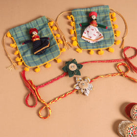 Handmade Fabric Flower Jute Rakhi (Set of 2)
