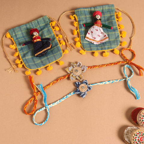  Handmade Fabric Flower Jute Rakhi (Set of 2)