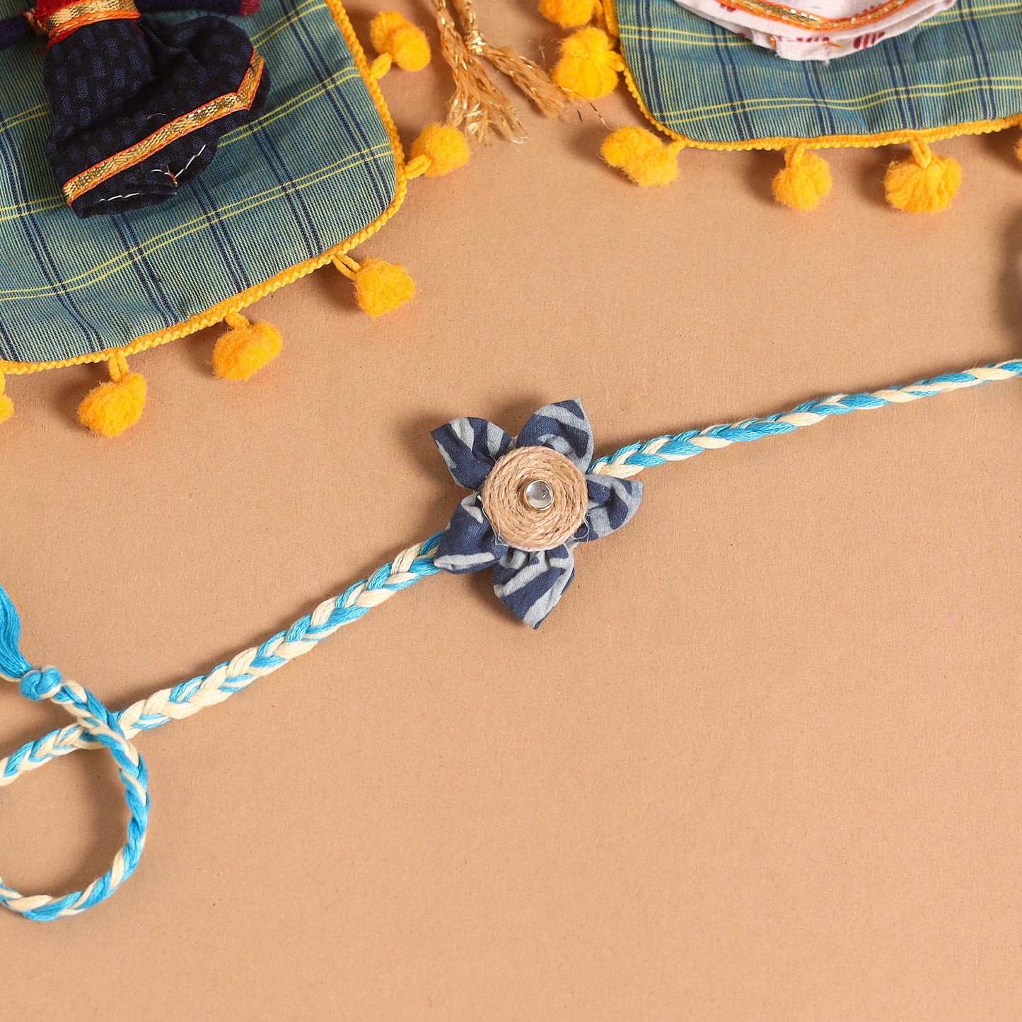  Handmade Fabric Flower Jute Rakhi (Set of 2)