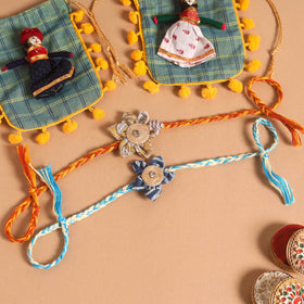  Handmade Fabric Flower Jute Rakhi (Set of 2)