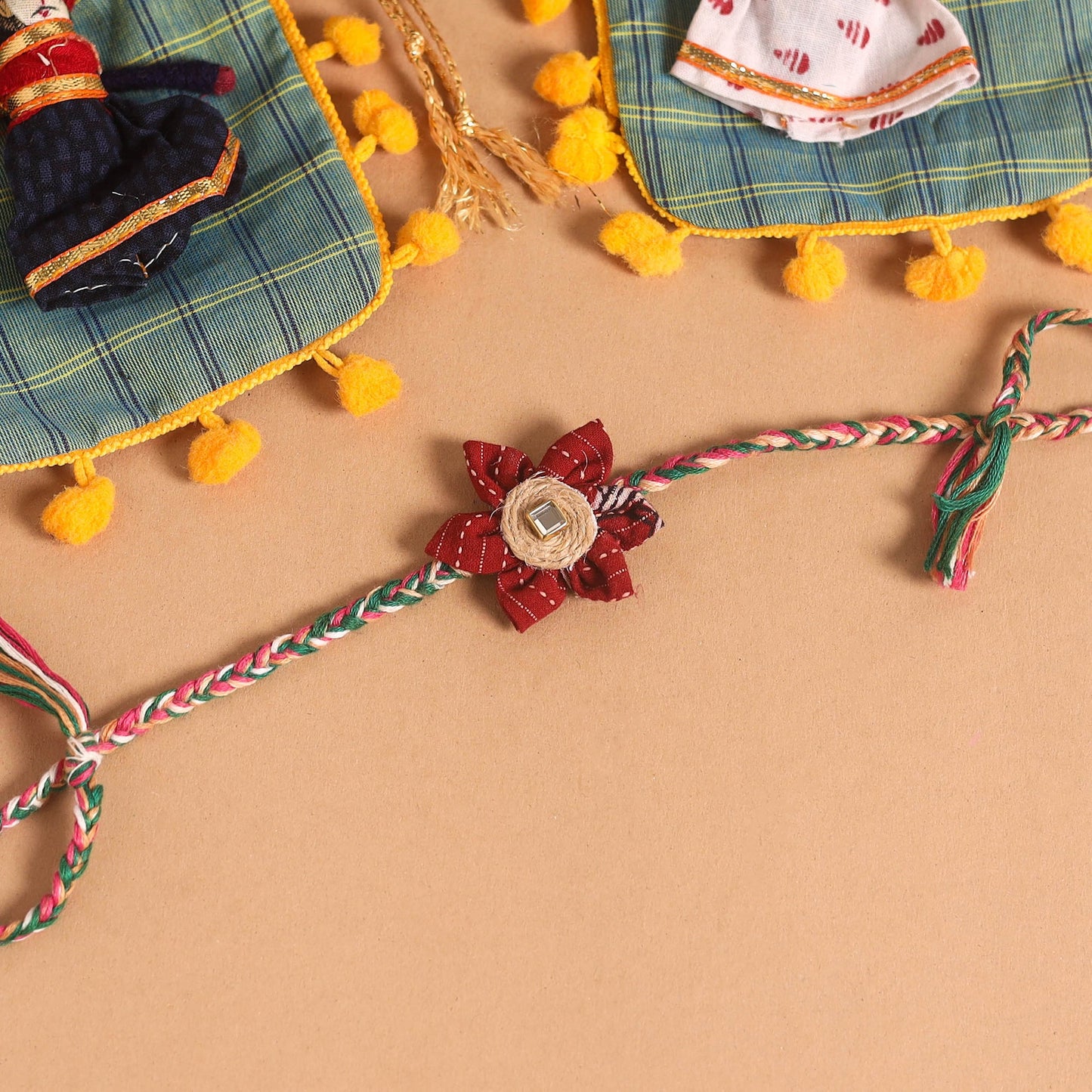  Handmade Fabric Flower Jute Rakhi (Set of 2)