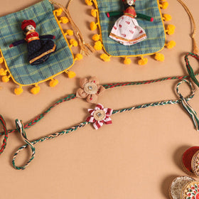  Handmade Fabric Flower Jute Rakhi (Set of 2)