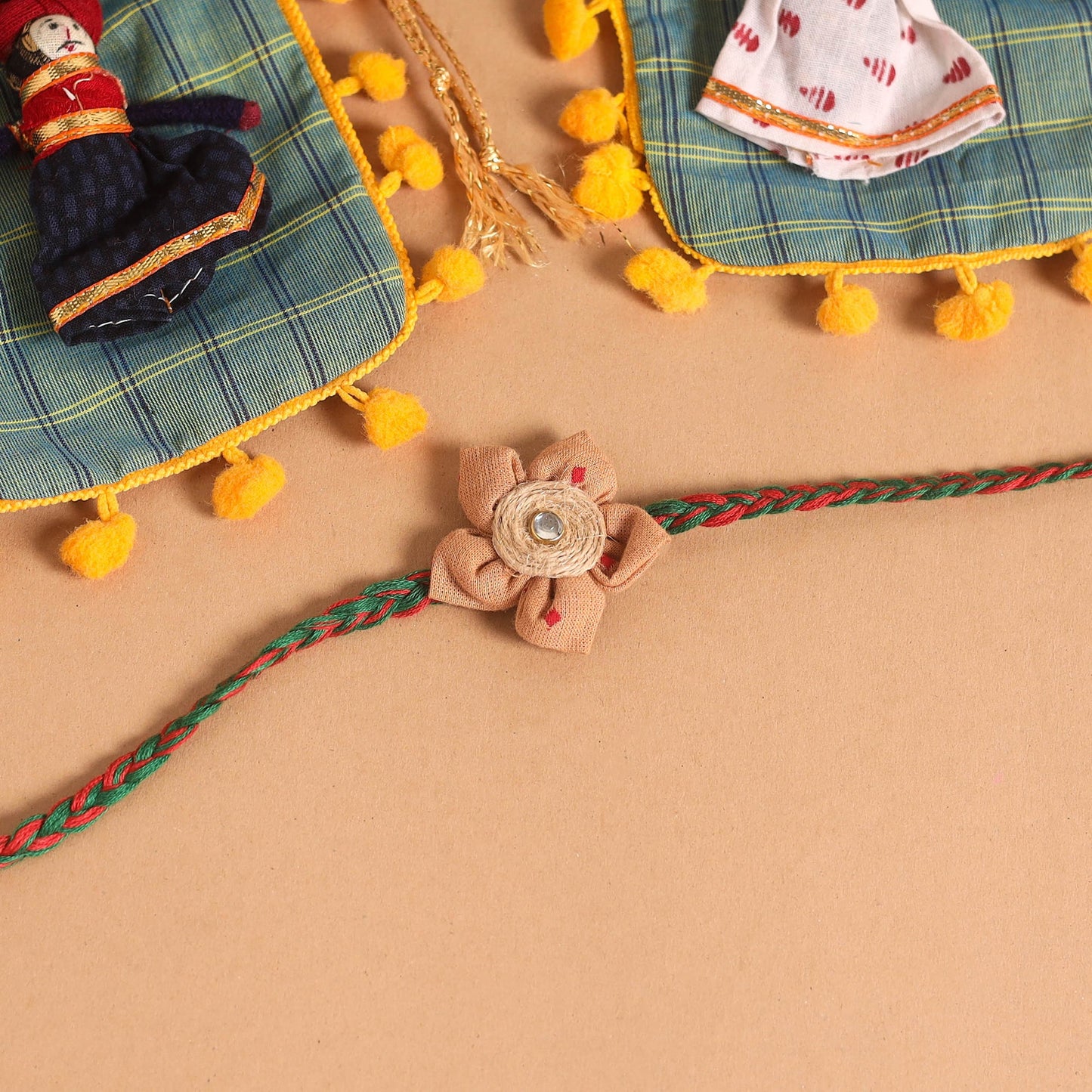  Handmade Fabric Flower Jute Rakhi (Set of 2)