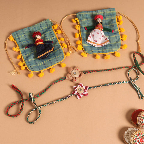  Handmade Fabric Flower Jute Rakhi (Set of 2)