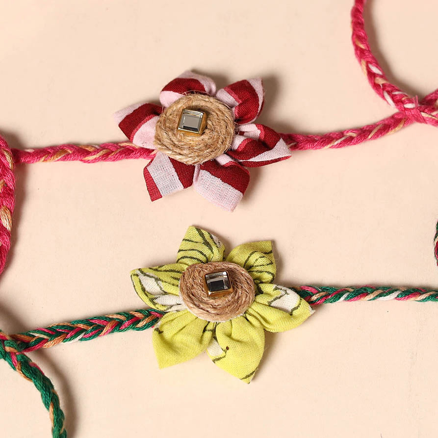  Handmade Fabric Flower Jute Rakhi (Set of 2)