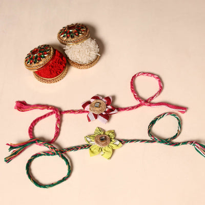  Handmade Fabric Flower Jute Rakhi (Set of 2)