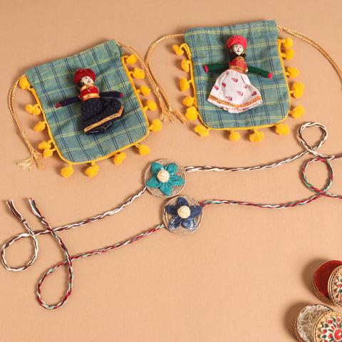  Handmade Fabric Flower Jute Rakhi (Set of 2)
