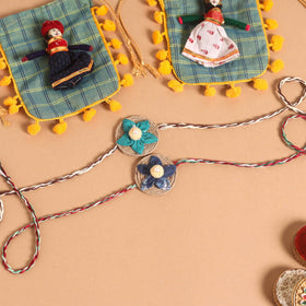  Handmade Fabric Flower Jute Rakhi (Set of 2)