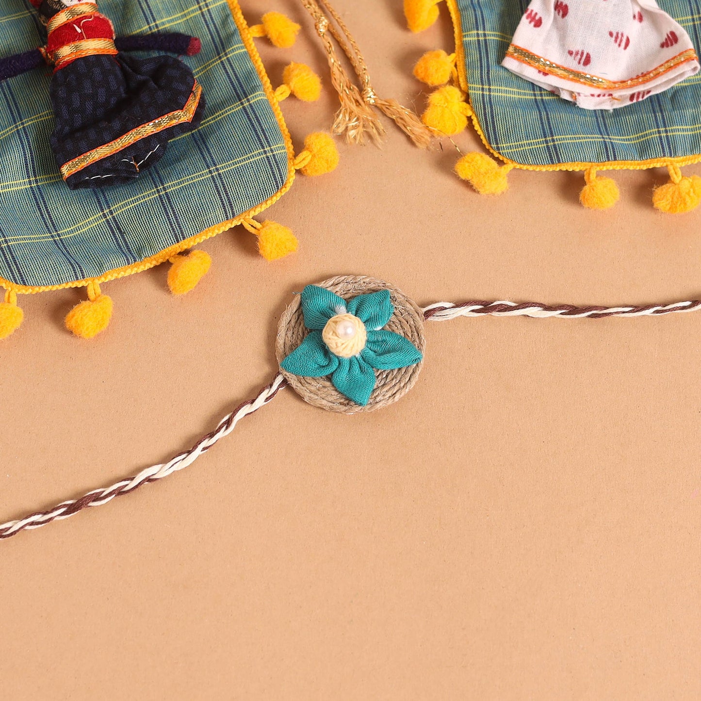  Handmade Fabric Flower Jute Rakhi (Set of 2)
