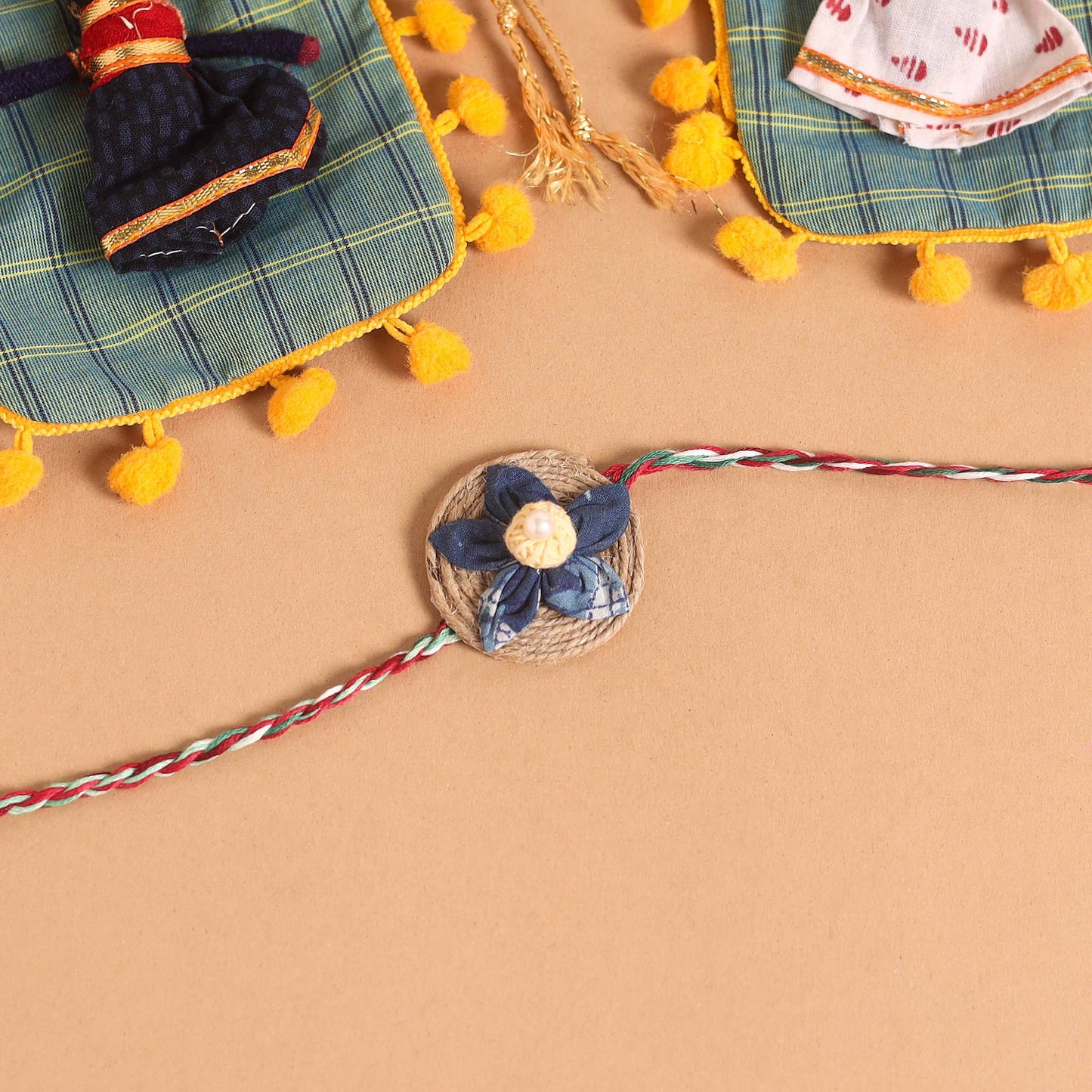  Handmade Fabric Flower Jute Rakhi (Set of 2)