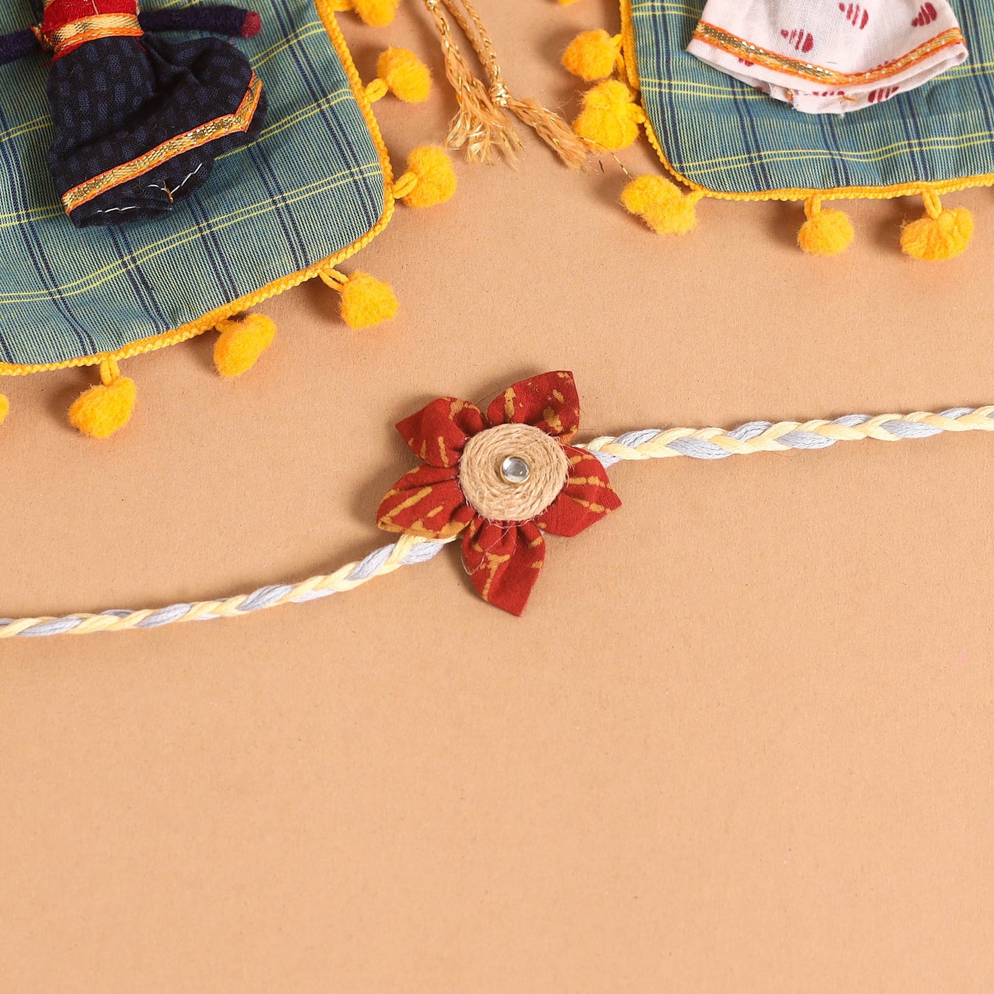 Handmade Fabric Flower Jute Rakhi (Set of 2)