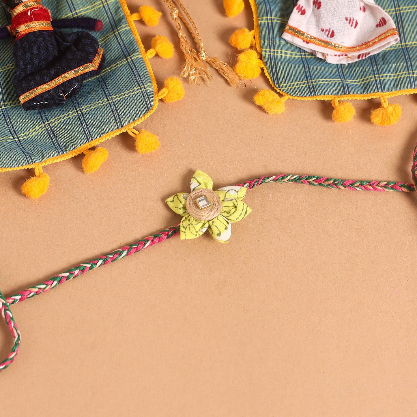 Handmade Fabric Flower Jute Rakhi (Set of 2)