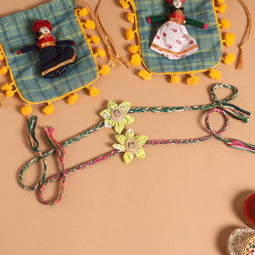  Handmade Fabric Flower Jute Rakhi (Set of 2)