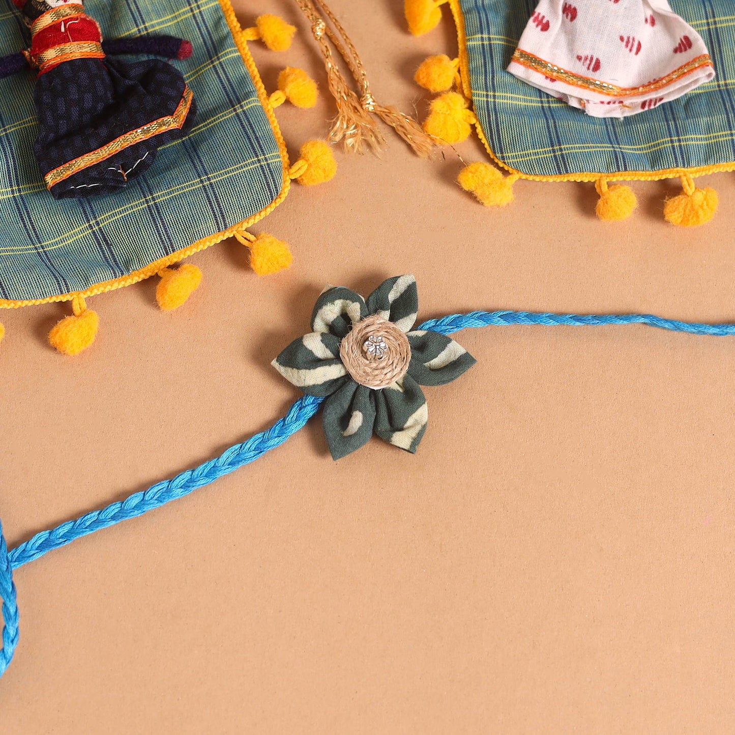  Handmade Fabric Flower Jute Rakhi (Set of 2)