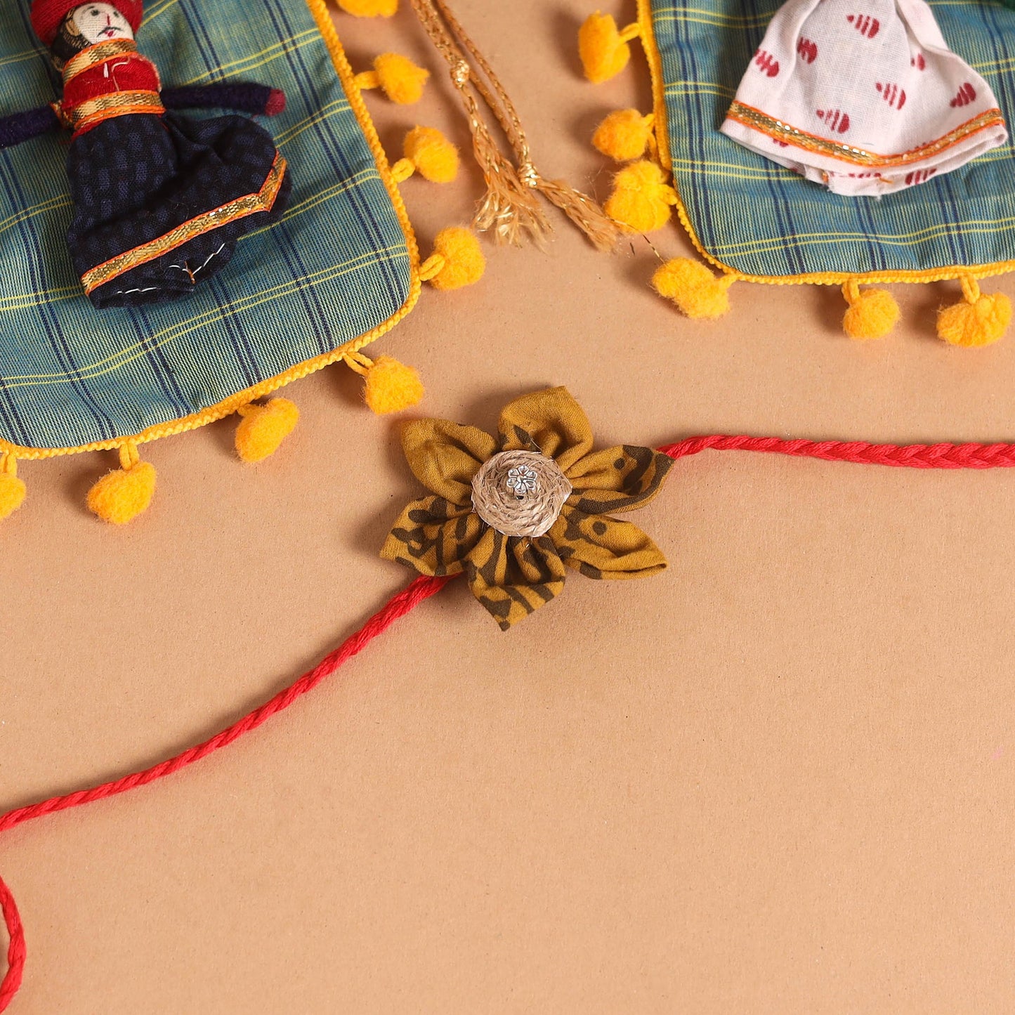  Handmade Fabric Flower Jute Rakhi (Set of 2)