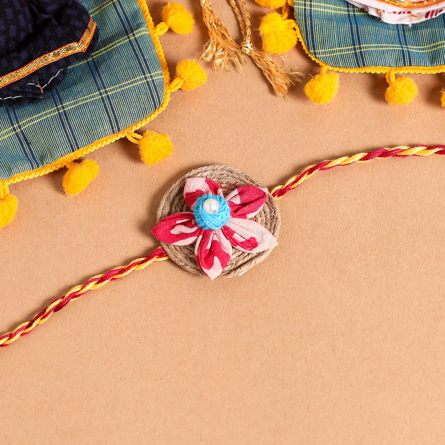 Handmade Fabric Flower Jute Rakhi (Set of 2)