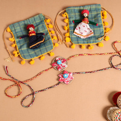  Handmade Fabric Flower Jute Rakhi (Set of 2)