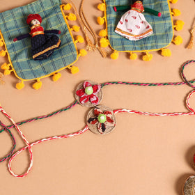  Handmade Fabric Flower Jute Rakhi (Set of 2)