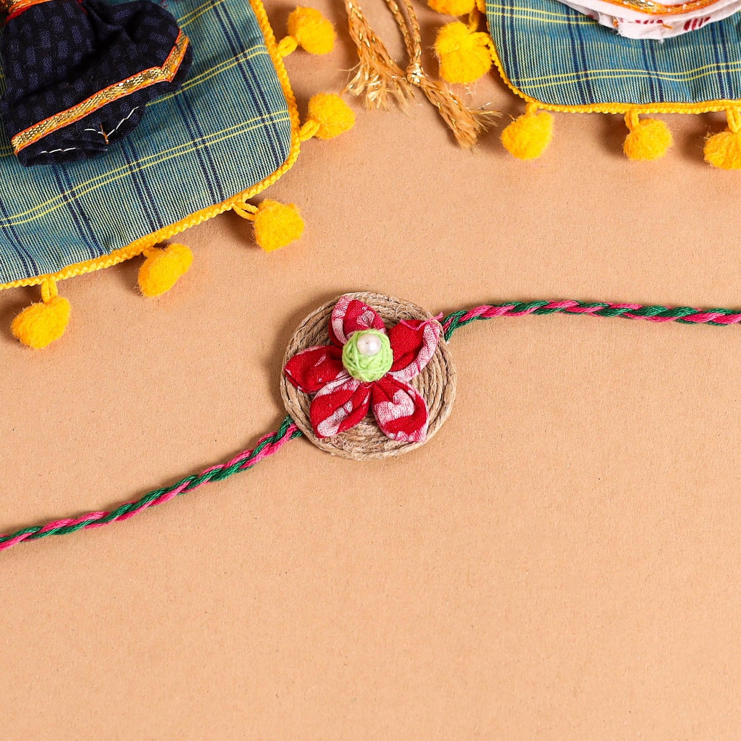  Handmade Fabric Flower Jute Rakhi (Set of 2)