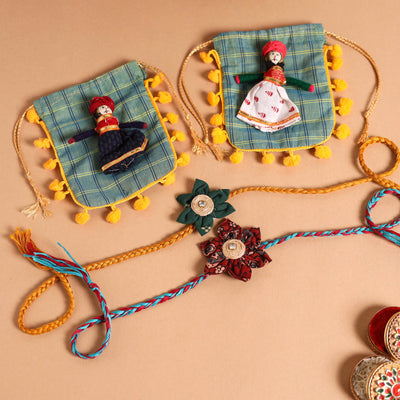  Handmade Fabric Flower Jute Rakhi (Set of 2)