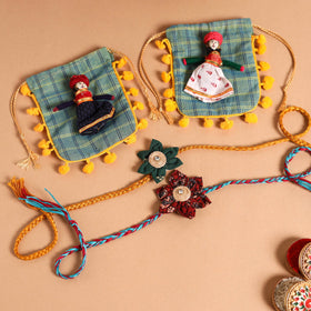  Handmade Fabric Flower Jute Rakhi (Set of 2)