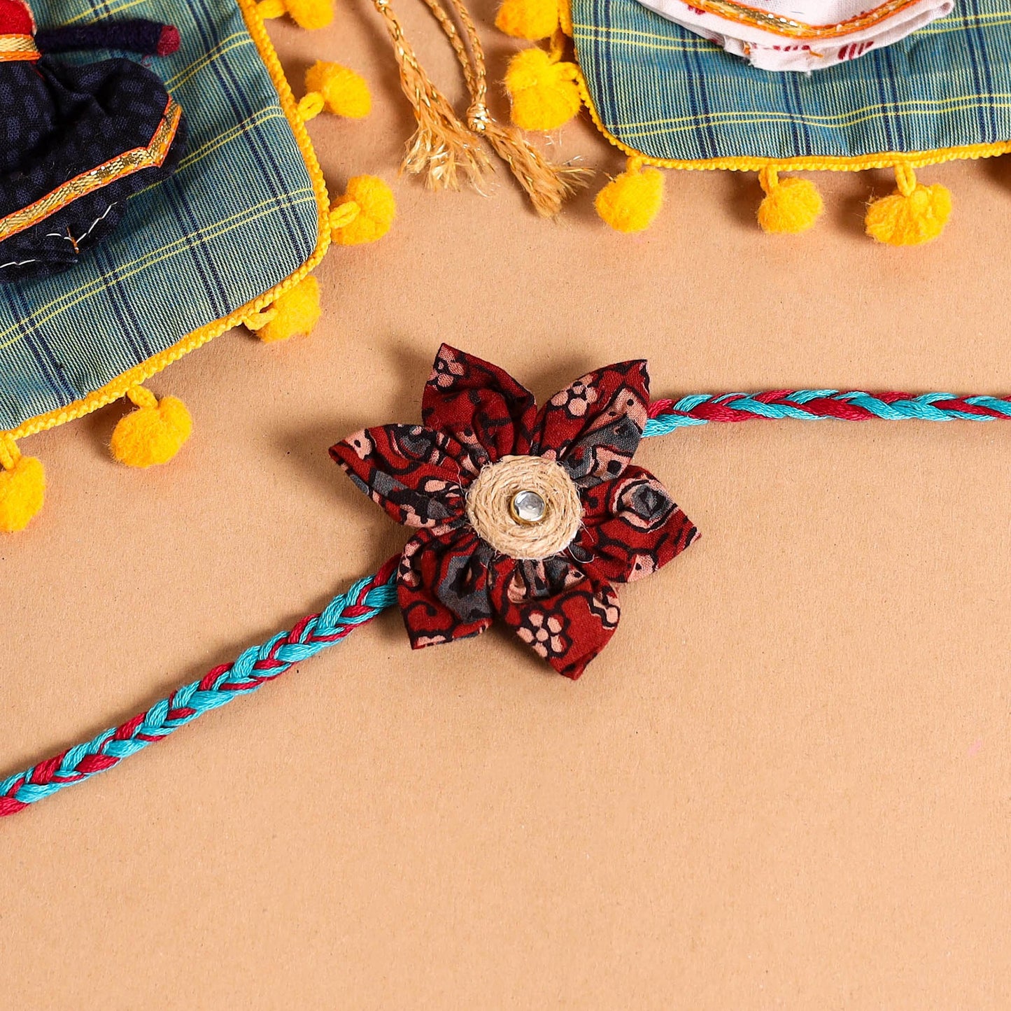 Handmade Fabric Flower Jute Rakhi (Set of 2)