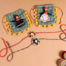  Handmade Fabric Flower Jute Rakhi (Set of 2)