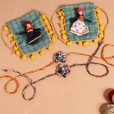  Handmade Fabric Flower Jute Rakhi (Set of 2)