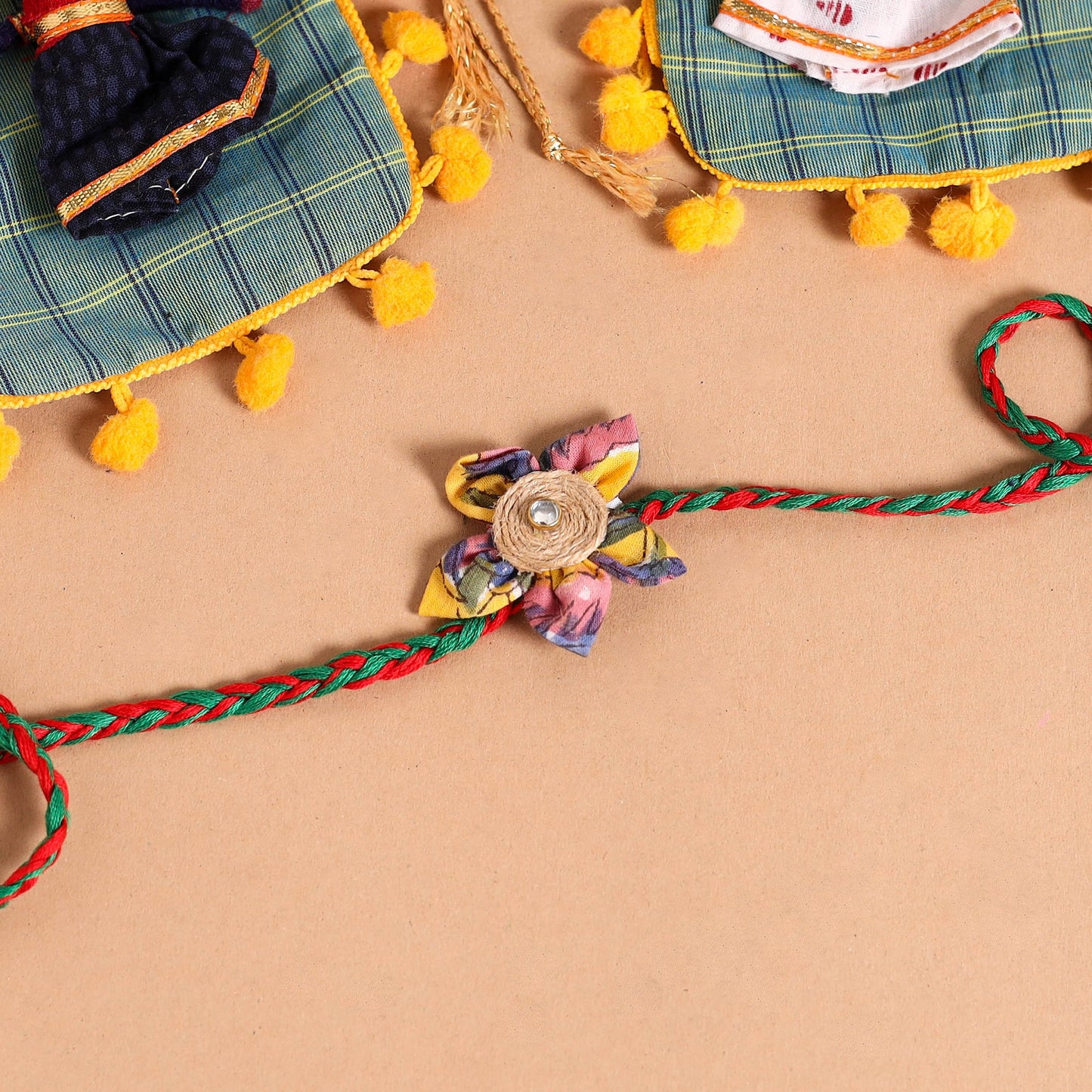  Handmade Fabric Flower Jute Rakhi (Set of 2)