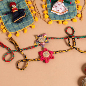  Handmade Fabric Flower Jute Rakhi (Set of 2)