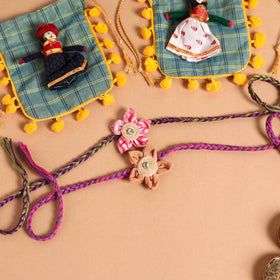  Handmade Fabric Flower Jute Rakhi (Set of 2)
