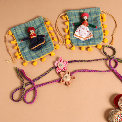  Handmade Fabric Flower Jute Rakhi (Set of 2)