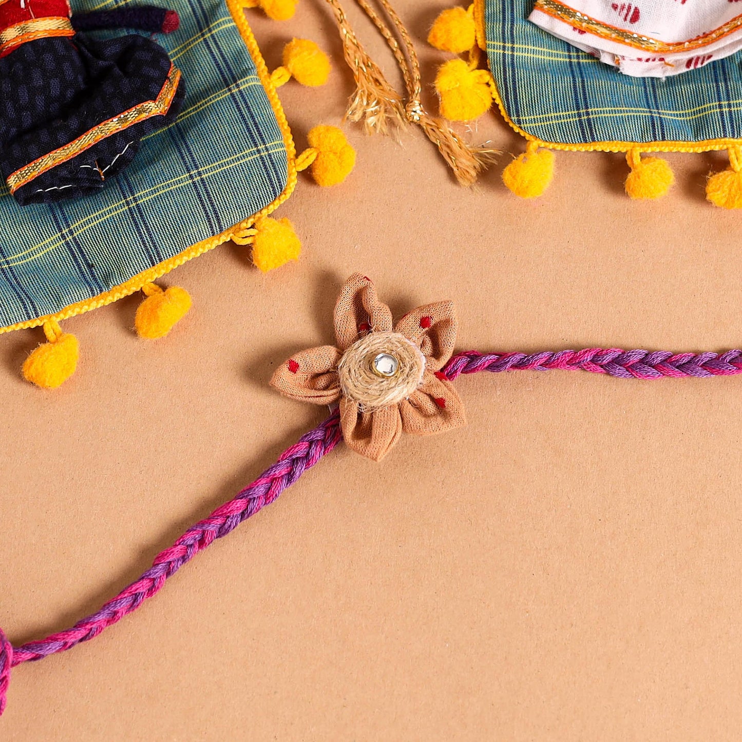 Handmade Fabric Flower Jute Rakhi (Set of 2)