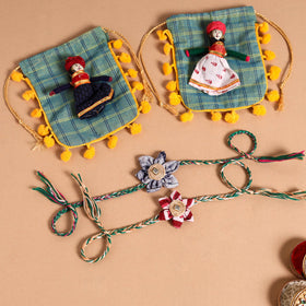  Handmade Fabric Flower Jute Rakhi (Set of 2)