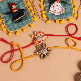  Handmade Fabric Flower Jute Rakhi (Set of 2)