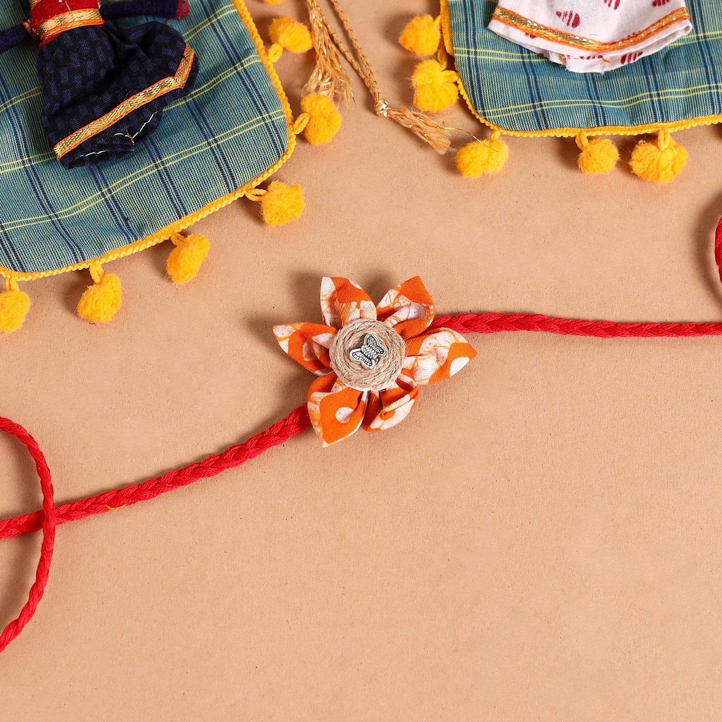  Handmade Fabric Flower Jute Rakhi (Set of 2)