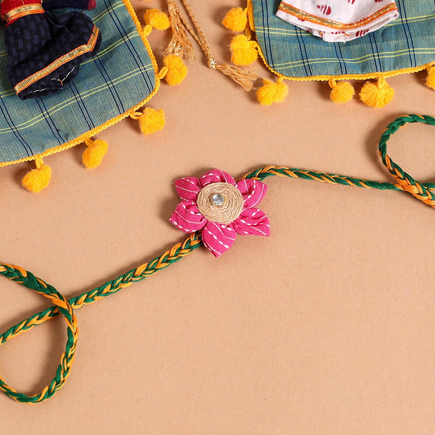  Handmade Fabric Flower Jute Rakhi (Set of 2)