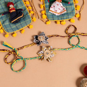  Handmade Fabric Flower Jute Rakhi (Set of 2)