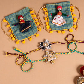  Handmade Fabric Flower Jute Rakhi (Set of 2)