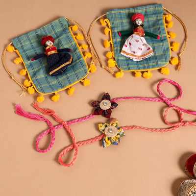  Handmade Fabric Flower Jute Rakhi (Set of 2)