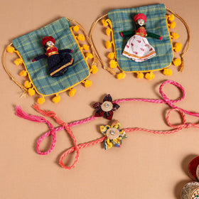  Handmade Fabric Flower Jute Rakhi (Set of 2)