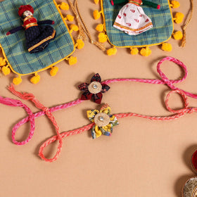  Handmade Fabric Flower Jute Rakhi (Set of 2)