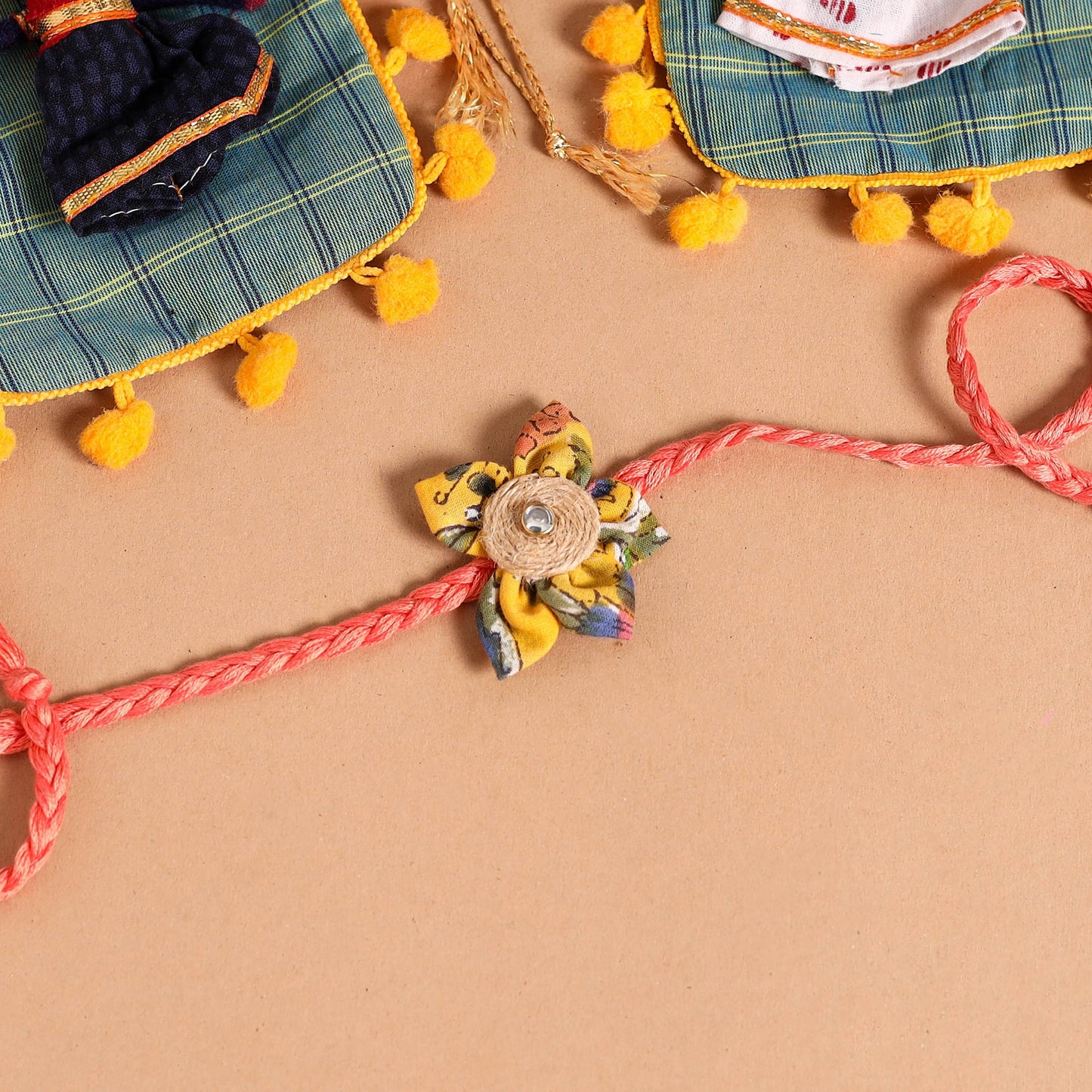  Handmade Fabric Flower Jute Rakhi (Set of 2)
