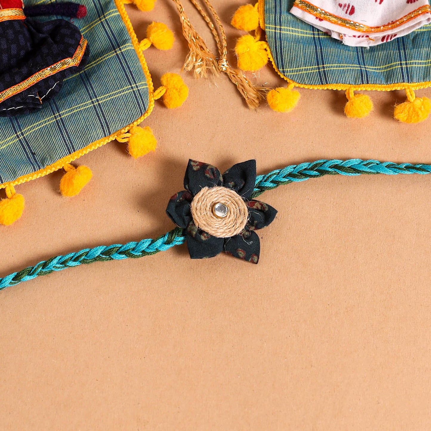  Handmade Fabric Flower Jute Rakhi (Set of 2)